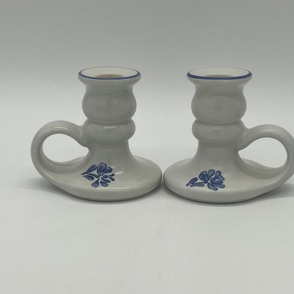 Set of 2 Vintage Pfaltzgraff Yorktowne Candle Holders with Handles - Picture 2 of 6